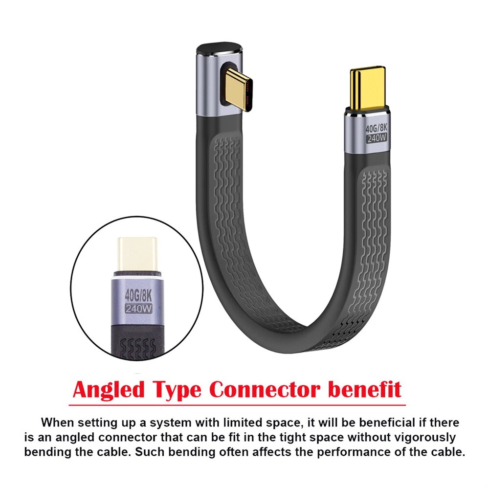 Gambar produk DIXSG Kabel USB Type C to Type C Fast Charging Thunderbolt 240W 14cm Middle Bend - D13