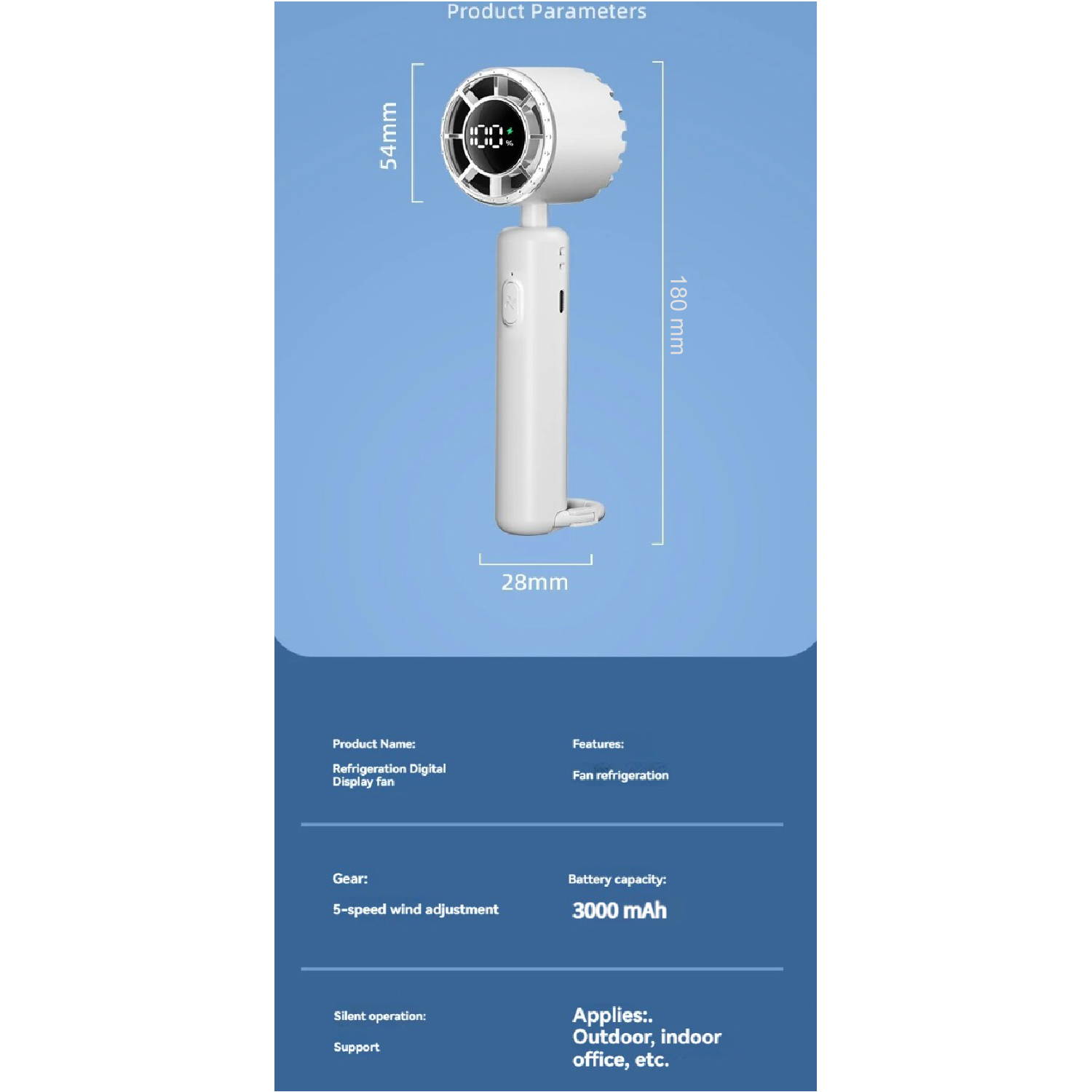Gambar produk COOLIT Kipas Angin Portable Mini 5 Speed Cooling with LED 3000 mAh - P-107