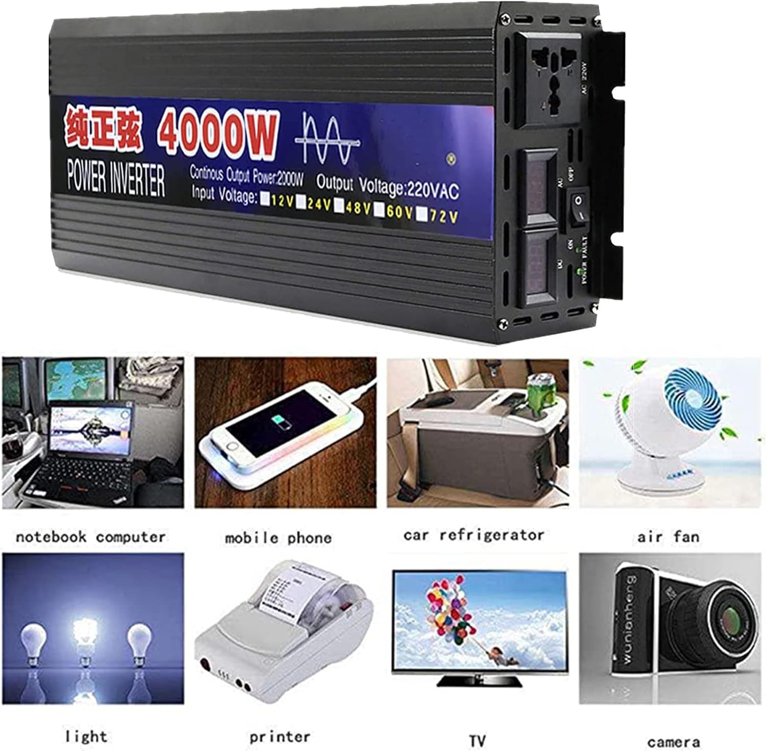 Gambar produk BEZAX Power Inverter Mobil Pure Sine Wave DC 60V to AC 220V 4000W - BZX40D