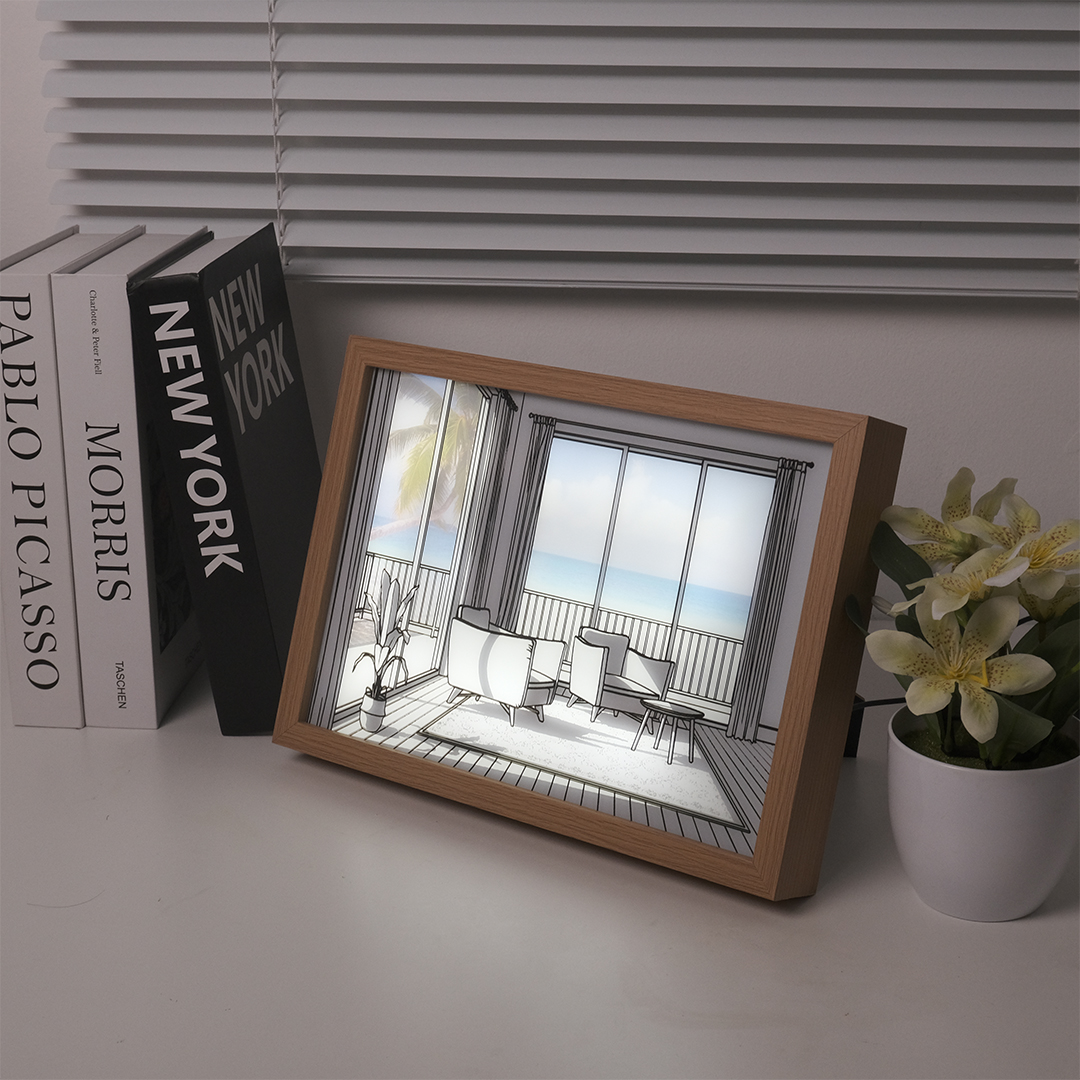 Gambar produk INS Lampu Meja Hias 3D Lukisan Kayu Akrilik 3in1 Color Painting LED Seaside - DR5W