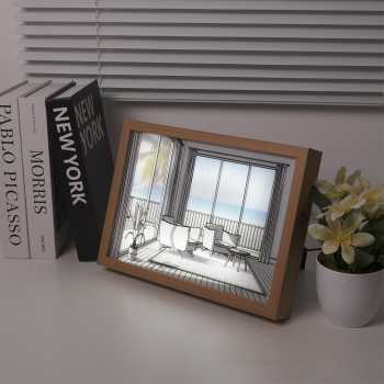 Gambar produk INS Lampu Meja Hias 3D Lukisan Kayu Akrilik 3in1 Color Painting LED Seaside - DR5W