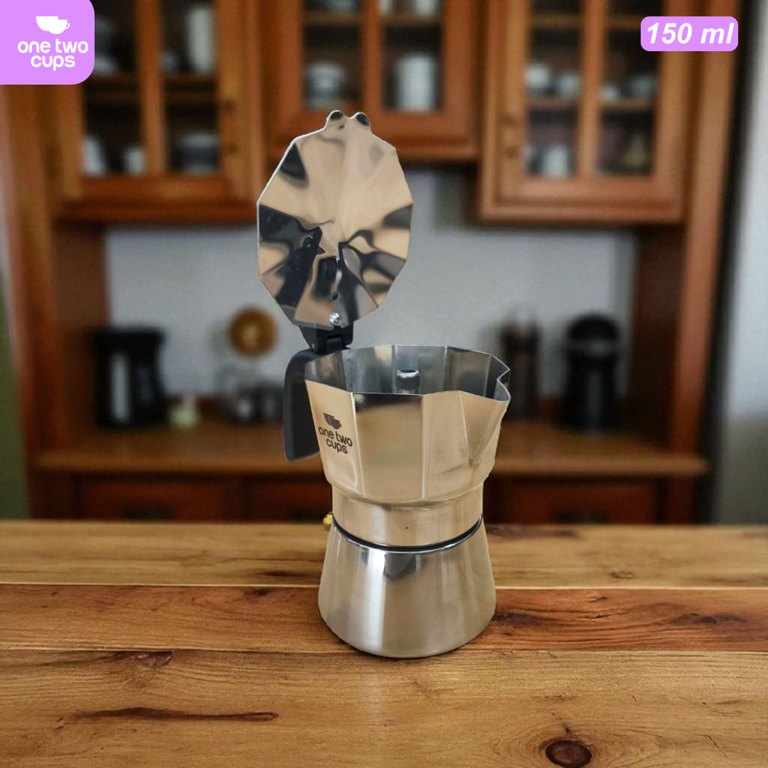 Gambar produk One Two Cups Moka Pot Italian Espresso Coffee Maker Stainless Steel 150ml - W-767
