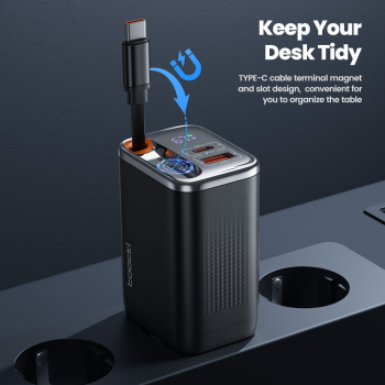 Gambar produk Toocki Fast Charger Digital Display with Retractable USB-C Cable 67W - TCT67-34B1