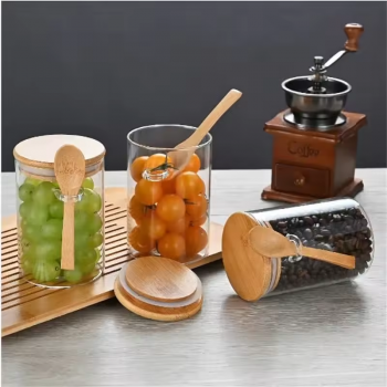Gambar produk FMA Toples Kaca Penyimpanan Makanan Storage Glass Jar with Bamboo Lid 300ml - FM-LD1