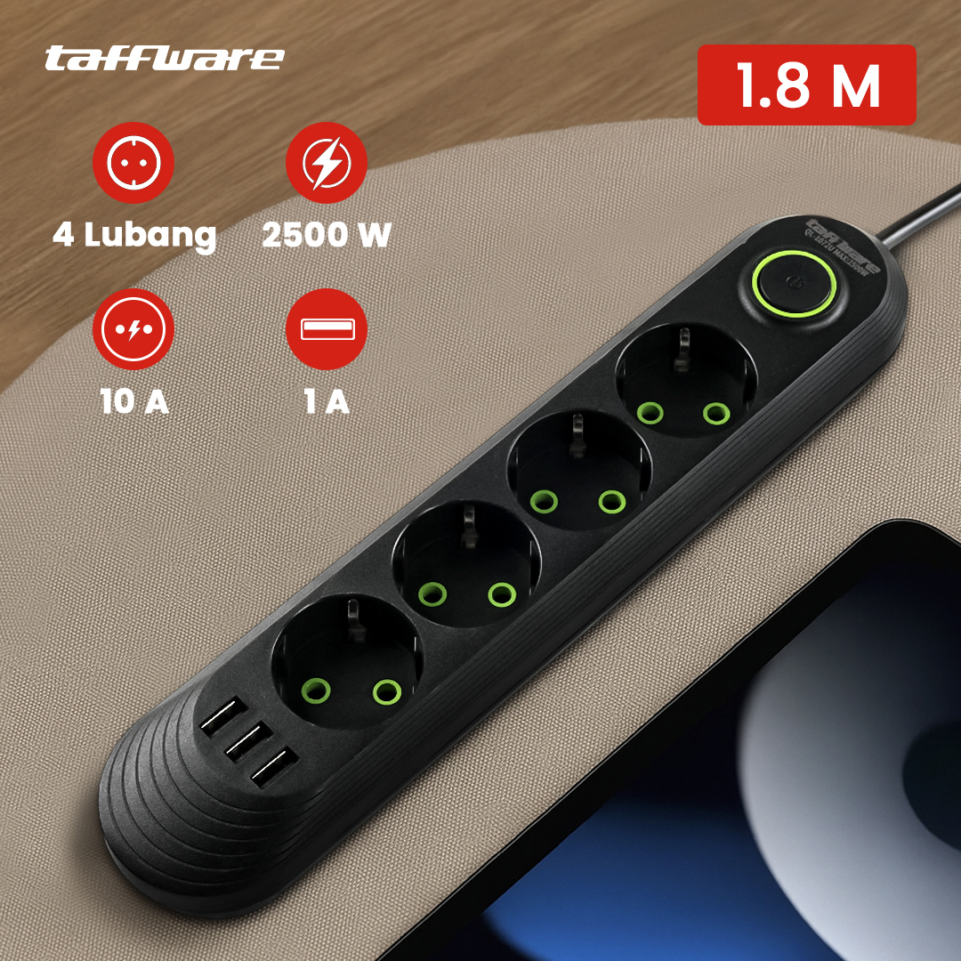 Gambar produk Taffware Stop Kontak USB Port EU Plug 10A 110-250V 2500W 4 Lubang - QL-1071U / QL-1072U