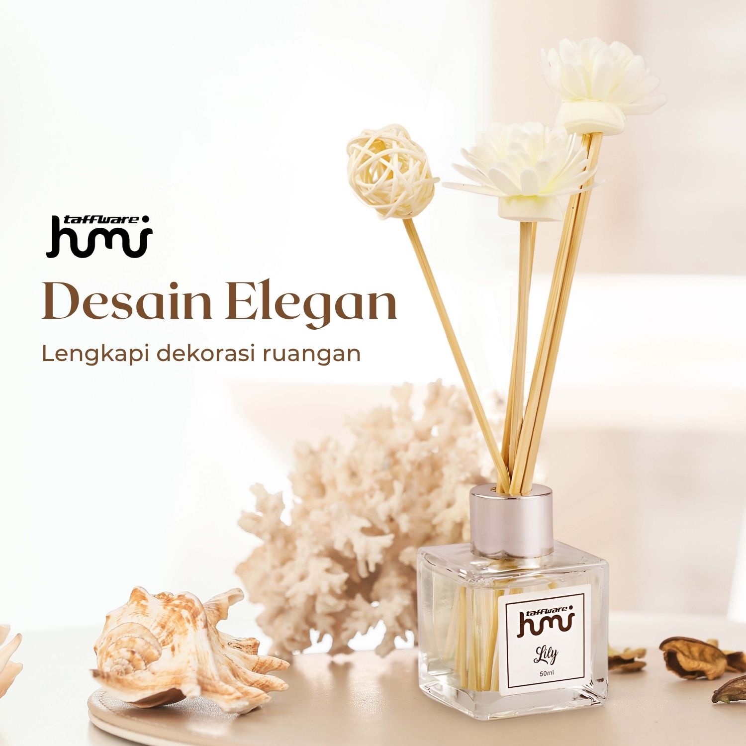 Gambar produk Taffware HUMI Pengharum Ruangan Reed Diffuser with Rattan Sticks 50ml Lily - DF-099