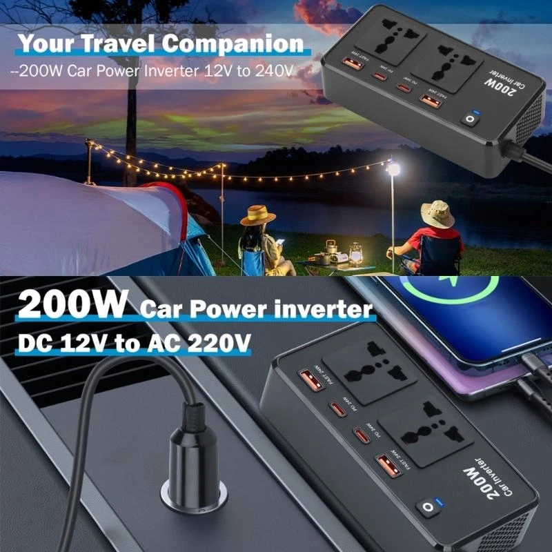 Gambar produk FMA Car Power Inverter 12V/24V to 110V/220V 200W 4 USB Port - FM-4PS