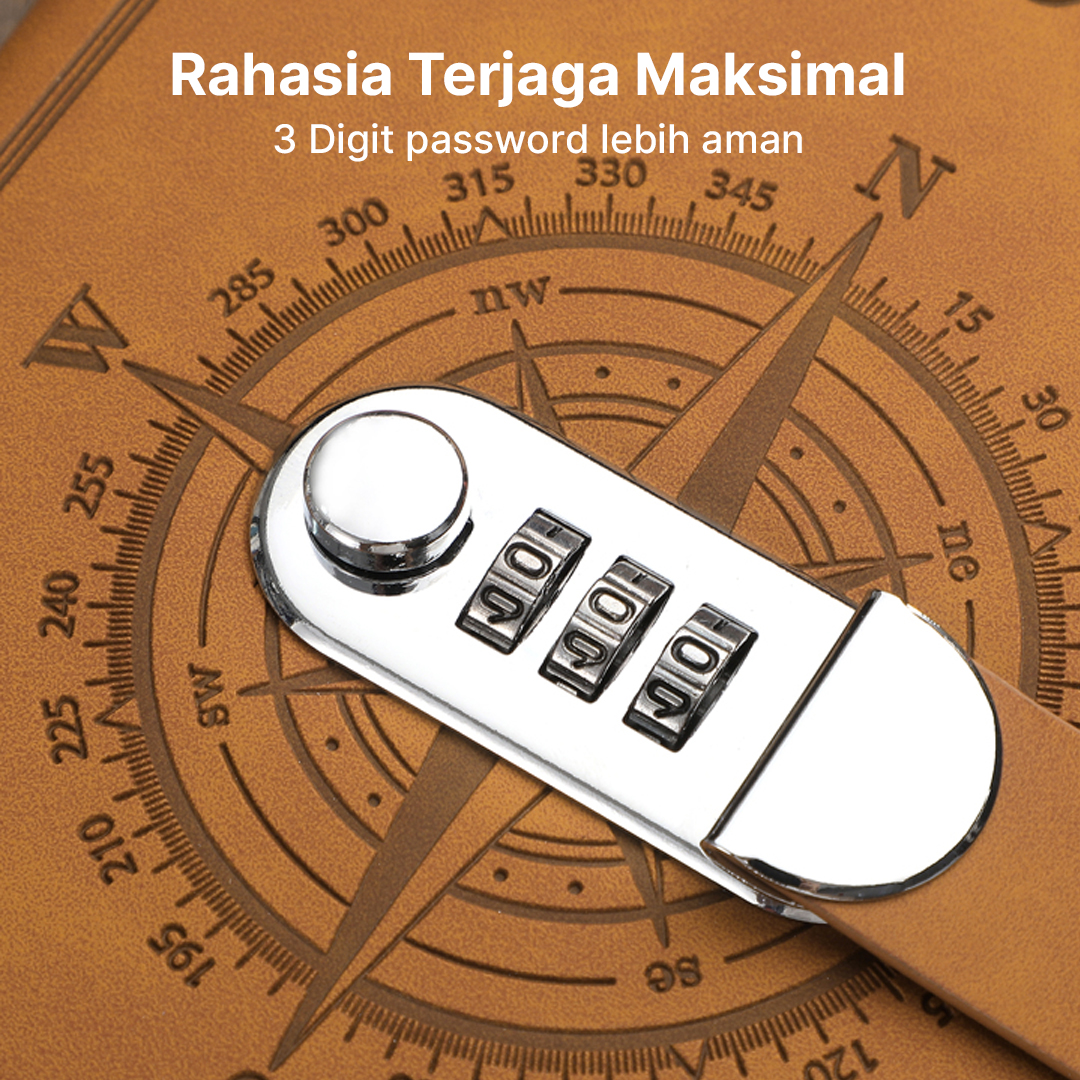 Gambar produk Toddi Buku Jurnal Leather Diary 200 Halaman Grid A5 with Lock - TD22