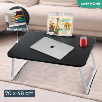 TaffHOME Meja Lipat Laptop Foldable Bed Table with Drawer Cup Holder - BO-67