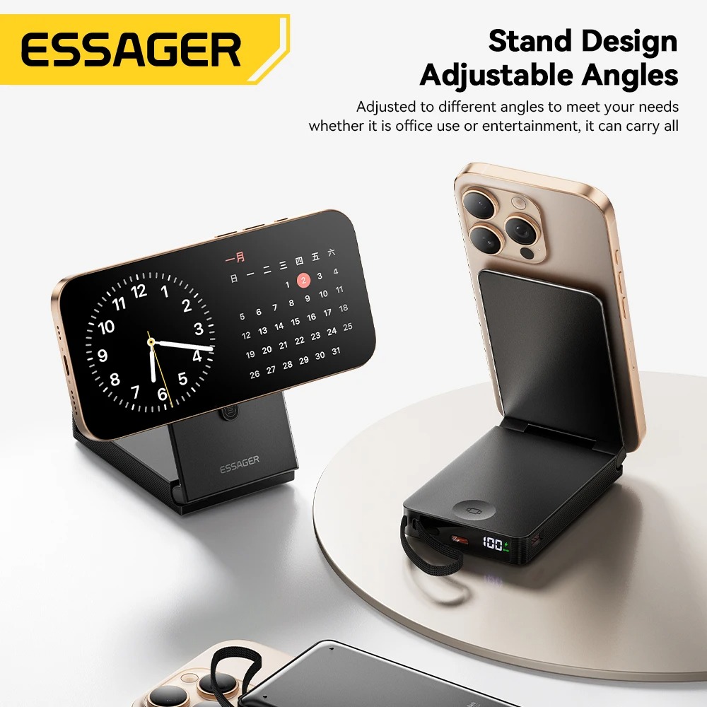 Gambar produk ESSAGER Power Bank Wireless Charging Magnetic Fold PD 20W 10000mAh - ES-D017
