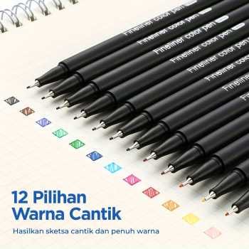 Gambar produk Tlevino Pena Warna Drawing Pen Fine Point Art Watercolor 0.4mm 12 Color - TV4