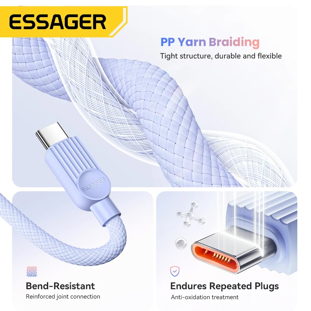 Gambar produk ESSAGER Kabel Data Type C Multifungsi Fast Charging Braided 7A 1M - ES-X73