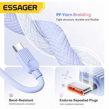 Gambar produk ESSAGER Kabel Data Type C Multifungsi Fast Charging Braided 7A 1M - ES-X73