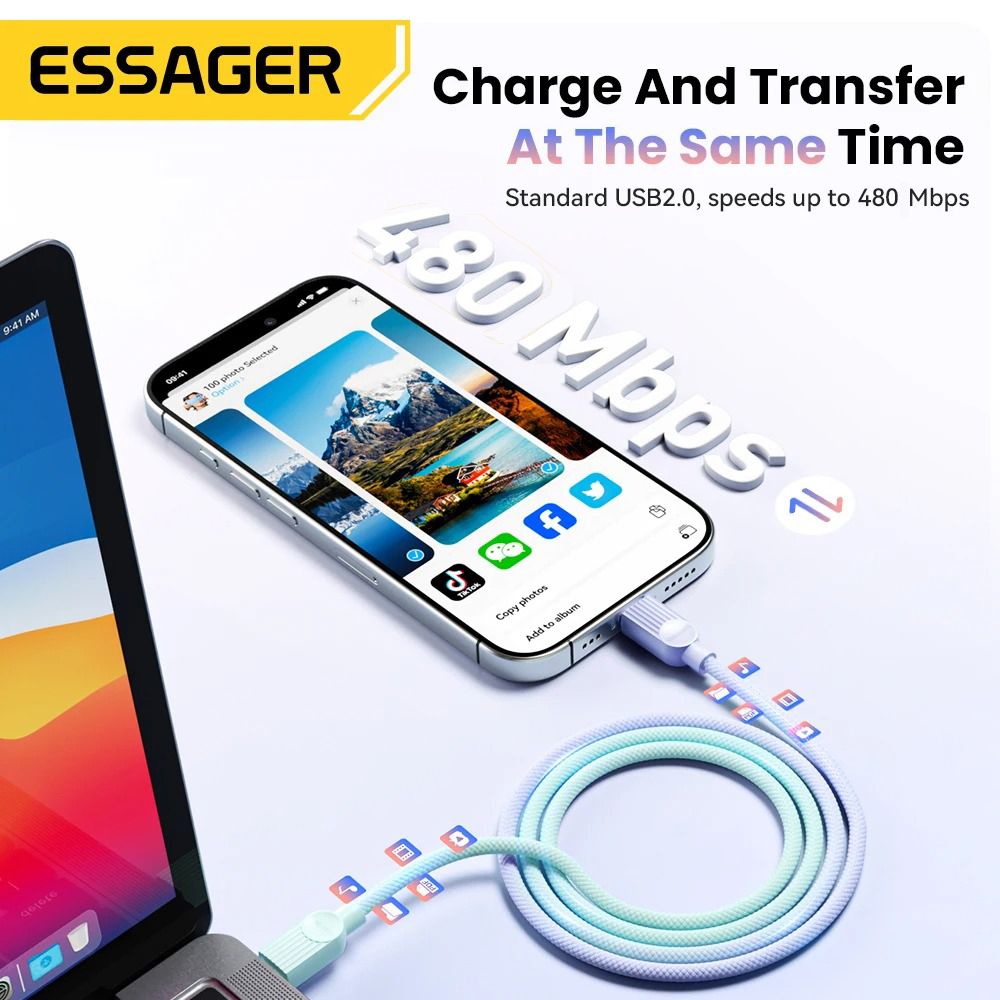 Gambar produk ESSAGER Kabel Data Type C to Lightning Fast Charging Braided 29W 2M - ES-X73