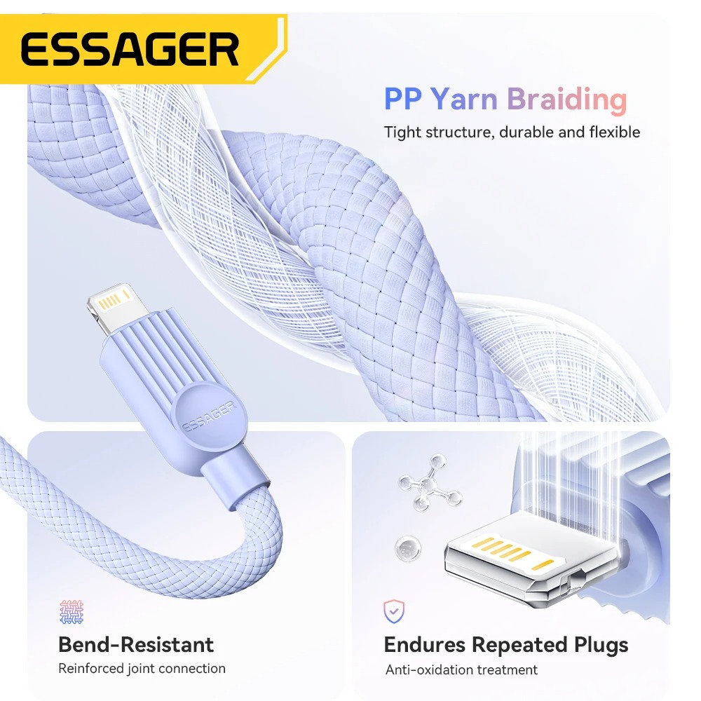 Gambar produk ESSAGER Kabel Data Type C to Lightning Fast Charging Braided 29W 2M - ES-X73