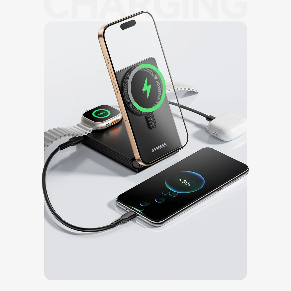 Gambar produk ESSAGER Power Bank Wireless Charging Magnetic Fold PD 20W 10000mAh - ES-D017