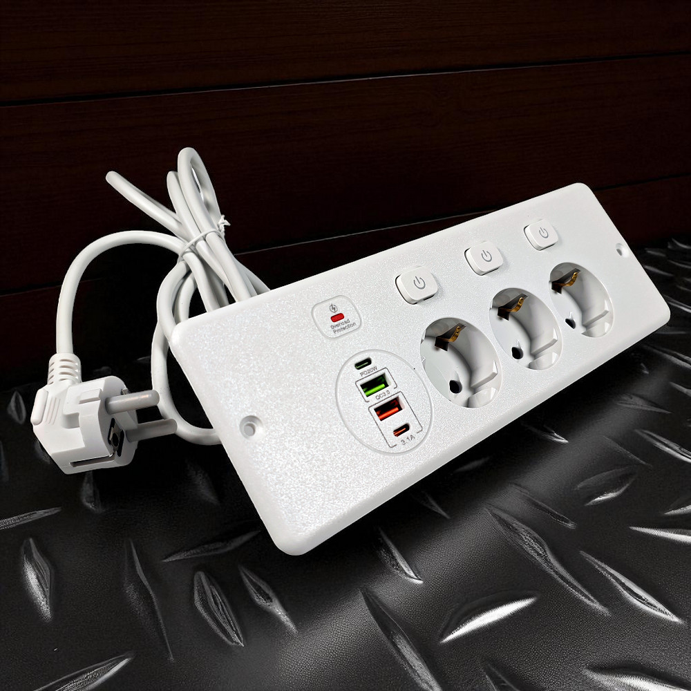 Gambar produk ANW Stop Kontak 3 Lubang Model Tanam USB EU Plug 250V 3250W 1.8M - BKL-E68