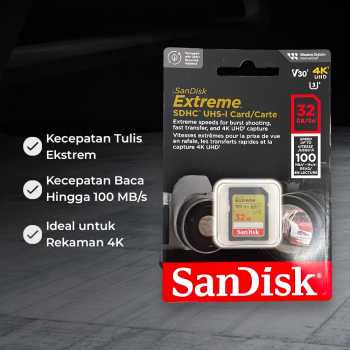 Gambar produk SanDisk Extreme SDHC UHS-I Card Class 10 U3 V30 100MB/s 32GB - SDSDXVT