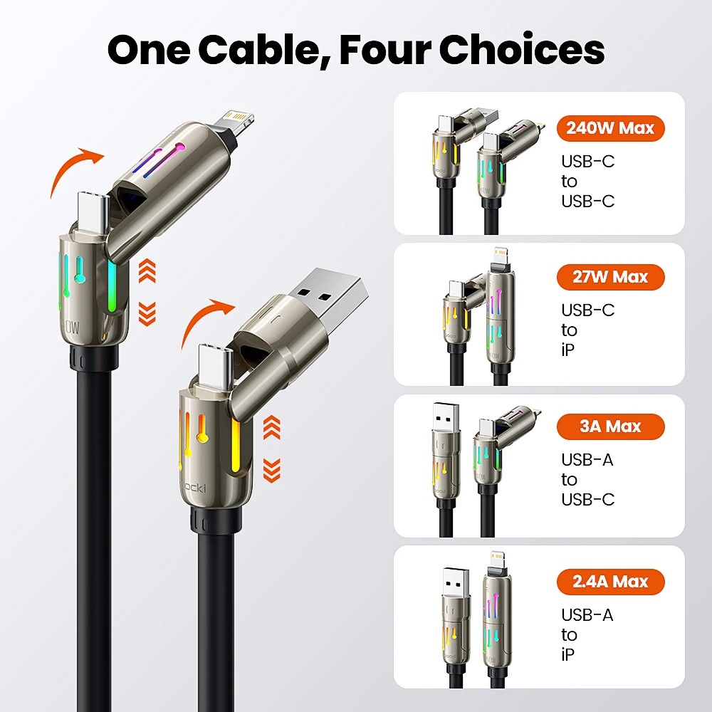 Gambar produk Toocki Kabel Data 4in1 Fast Charging USB A Type C Lightning 240W 2M - TQ-X103