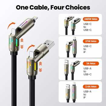 Gambar produk Toocki Kabel Data 4in1 Fast Charging USB A Type C Lightning 240W 2M - TQ-X103