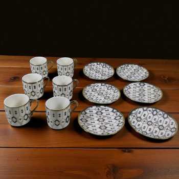 Gambar produk ONLYJIA Set Cangkir Kopi Keramik 6in1 Plated Pattern Coffee Cup 90ml Geometric Tapestry - DW3355