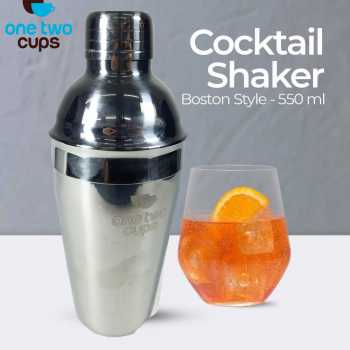 One Two Cups Cocktail Shaker Bartender Boston Style Stainless Steel - JJ6