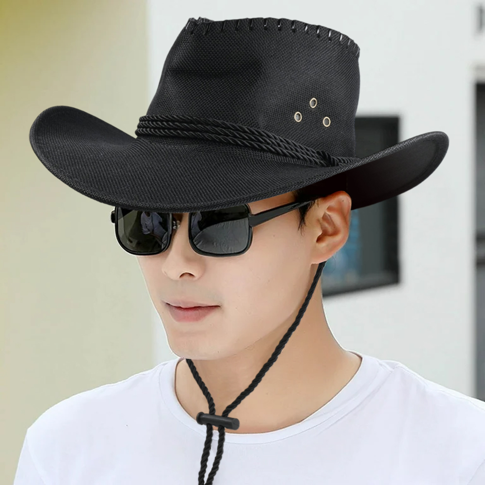 Gambar produk Topi Cowboy Unisex Hat Cotton Hemp Sunhat Wild Brim - Jn45