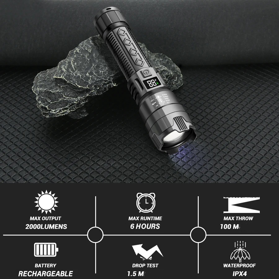 Gambar produk HEINAST Senter LED USB Flashlight 800mAh 2000 Lumens with Display - P50