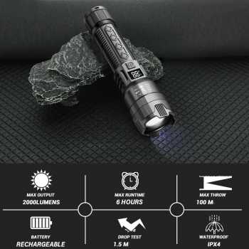 Gambar produk HEINAST Senter LED USB Flashlight 800mAh 2000 Lumens with Display - P50