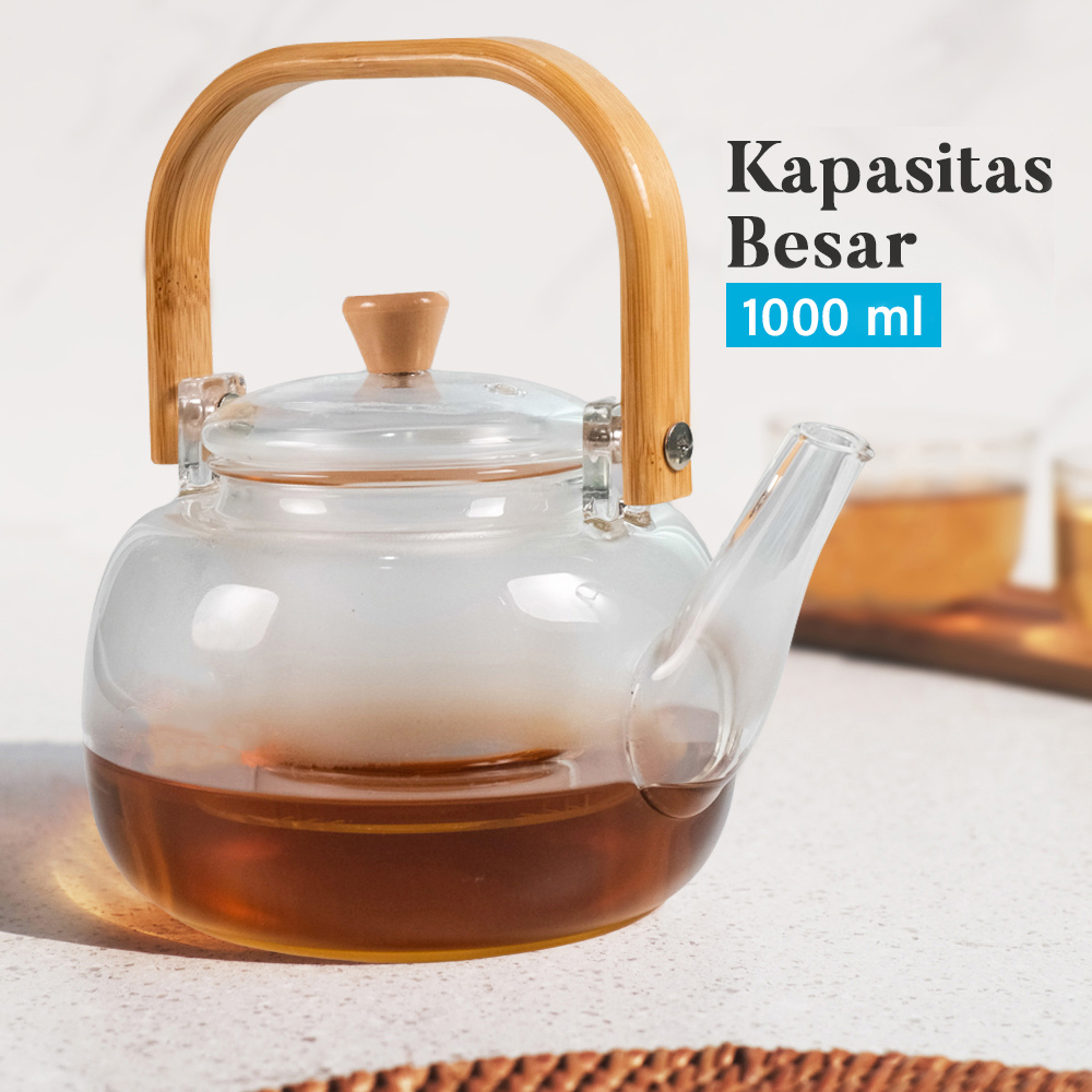 Gambar produk One Two Cups Teko Teh Pitcher Japanese Style Tahan Panas Api Teapot 1000ml - 8CV101