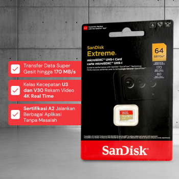 Gambar produk SanDisk Extreme microSDXC V30 A2 U3 64GB-SDSQXAH-064G