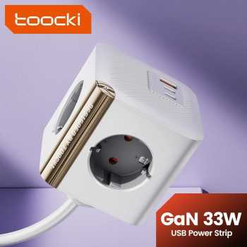 Toocki Stop Kontak 7in1 Power Strip USB Type C EU Plug GaN 33W 4000W - TPSDX-JZB02