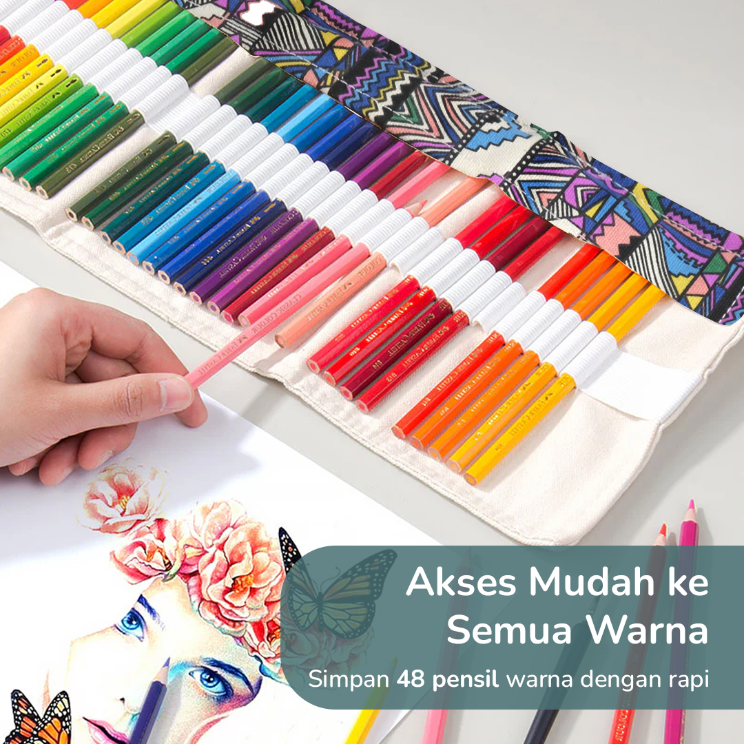 Gambar produk MARCO Bohemian Tas Tempat Pensil Gulung Canvas 48 Slot 20.5x56cm - EN-71