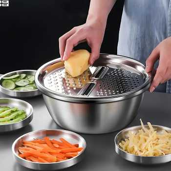 Gambar produk Slight Parutan Pengiris Sayur Serbaguna 3in1 Slicer Draining Basket - INU160