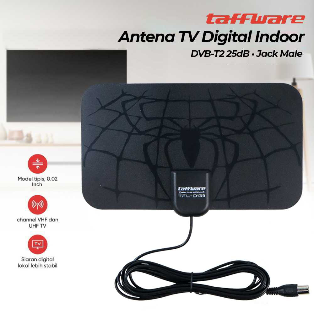 Gambar produk Taffware Antena TV Digital Indoor DVB-T2 25dB Spider Jack Male Plug - TFL-D139