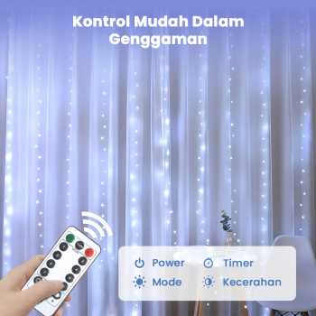 Gambar produk ANBLUB Lampu Hias Gorden String Lights Anti Air 3x3M 300LED Cool White - S-04