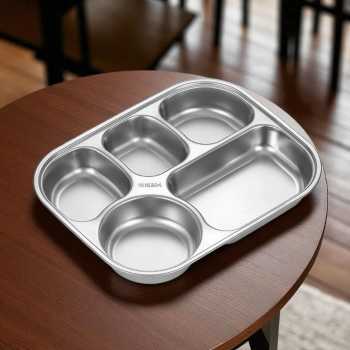 Januel Piring Makan Fast Food Tray Container Stainless Steel 5 Grid - Jn72
