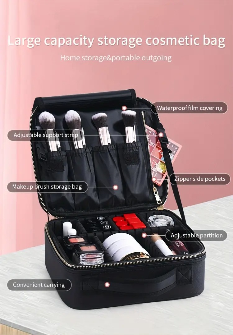 Gambar produk DHOPE Tas Make Up Kosmetik PU Leather Portable with Brush Slot Small - D-111