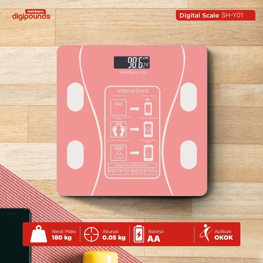 Gambar produk Taffware Digipounds Timbangan Badan Digital Scale 180kg - SH-Y01