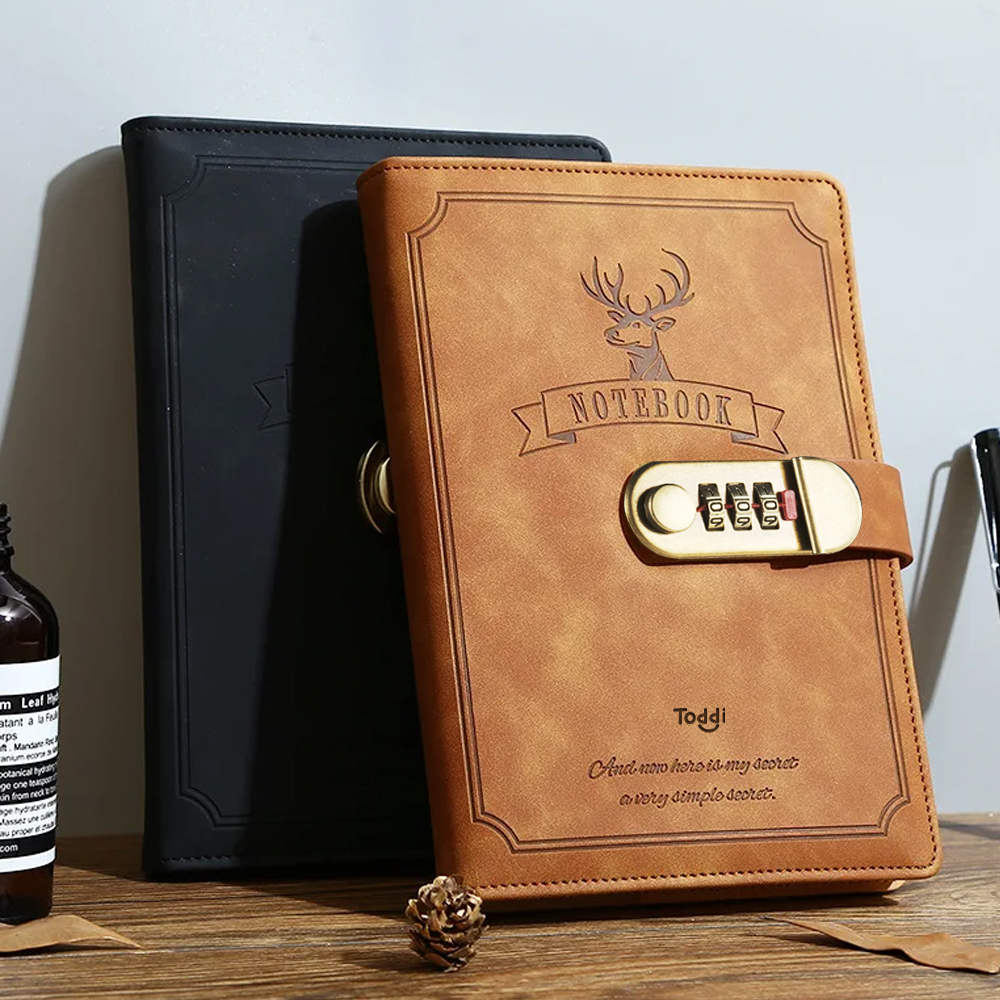 Gambar produk Toddi Buku Jurnal Leather Notebook Diary 80GSM 265 Halaman with Lock - TD-A5