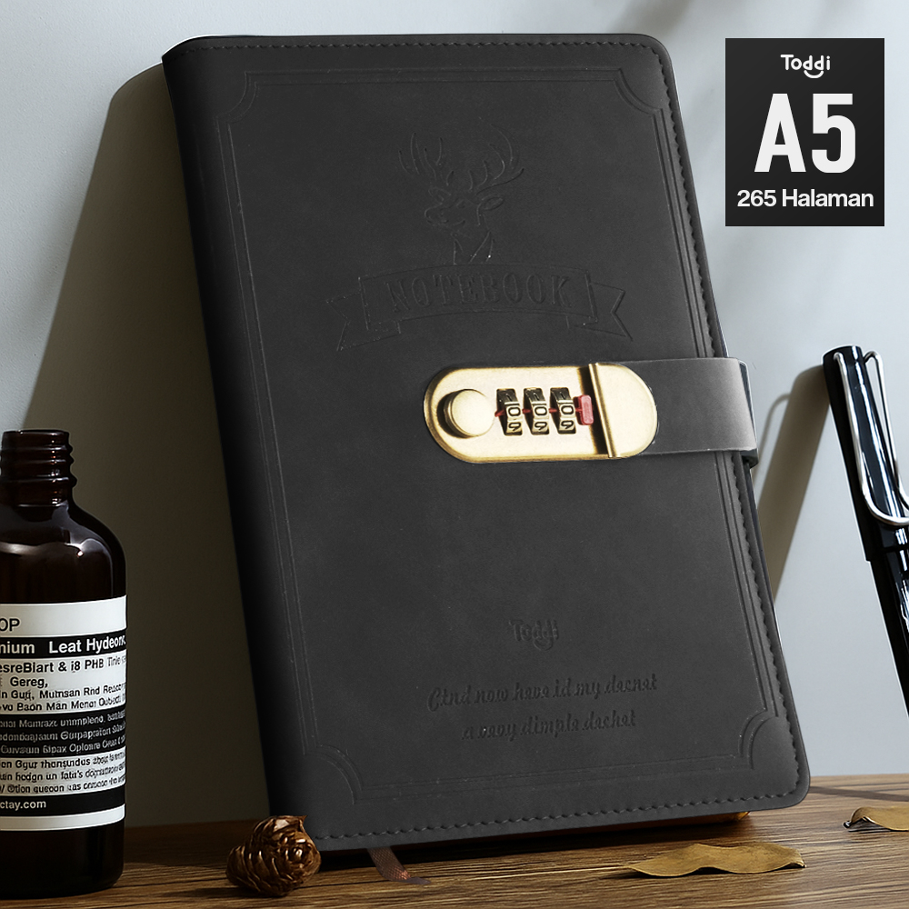 Gambar produk Toddi Buku Jurnal Leather Notebook Diary 80GSM 265 Halaman with Lock - TD-A5