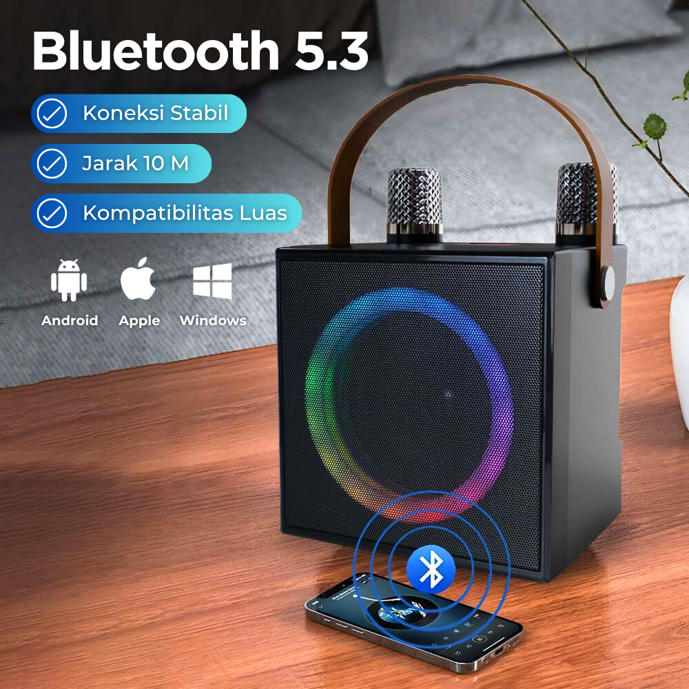 Gambar produk Vocay Speaker Bluetooth Karaoke Portable RGB with 2 Microphone 10W - WJ-A836