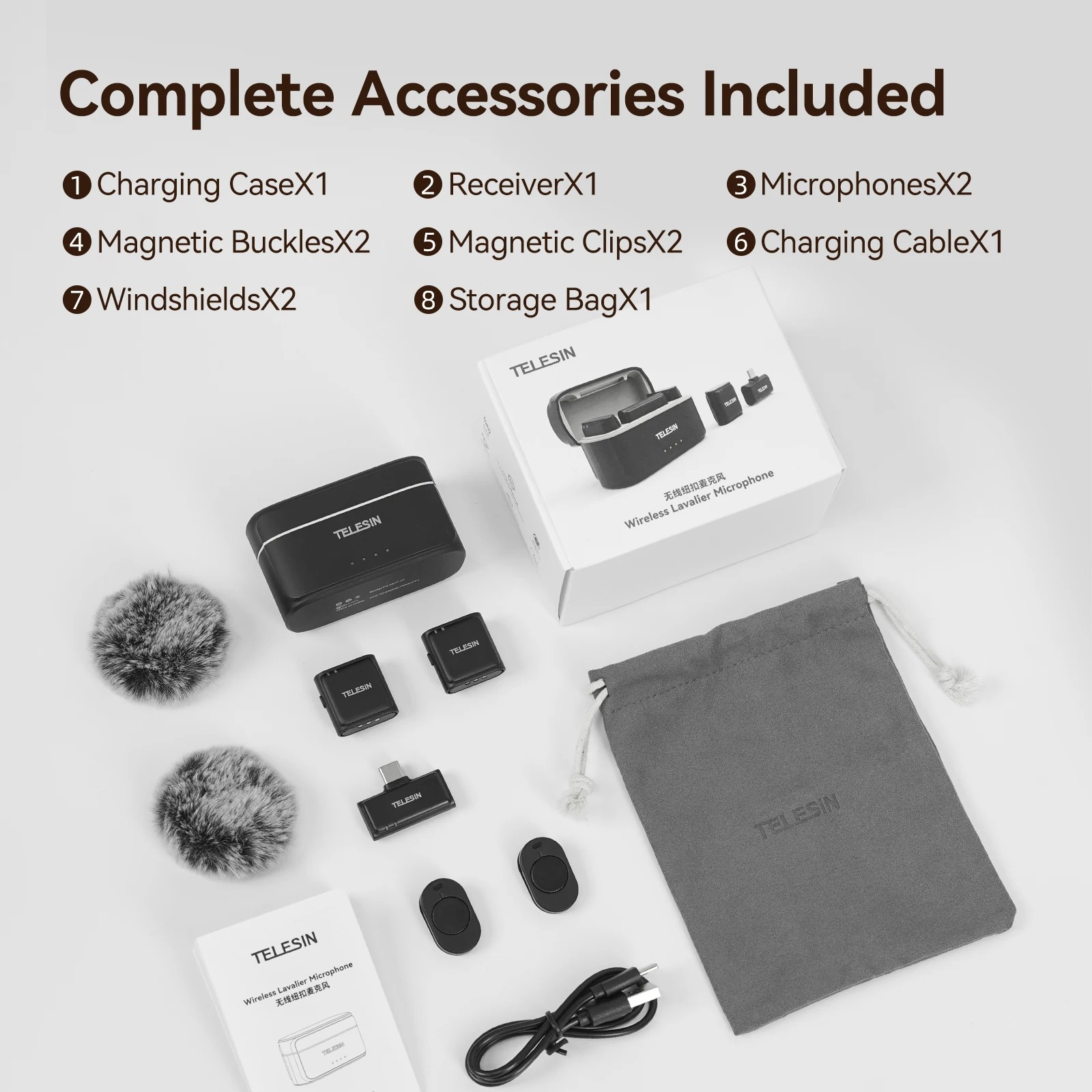 Gambar produk TELESIN Mikrofon Wireless Lavalier Bluetooth Microphone Clip Type C - P5-MCP-01