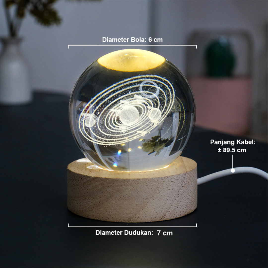Gambar produk AMARYLLIS Lampu Tidur Bola Kristal 3D Warm White USB 3W Solar System - AM-6