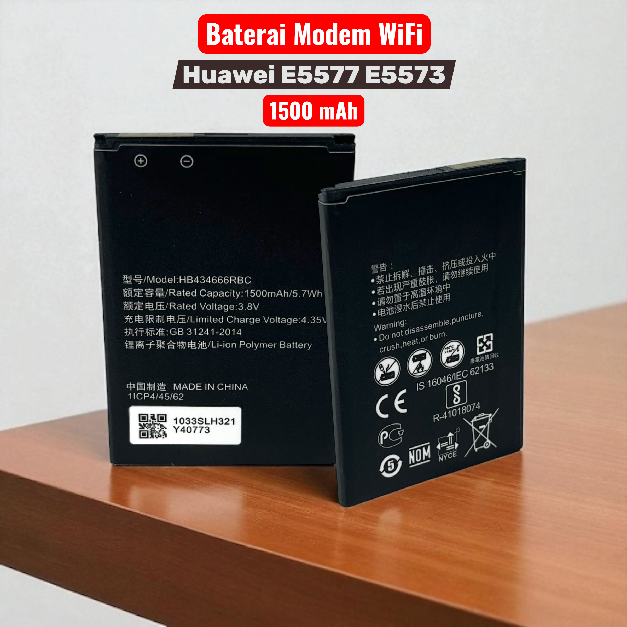 Gambar produk Baterai Modem WiFi Huawei E5577 E5573 1500mAh - HB434666RBC