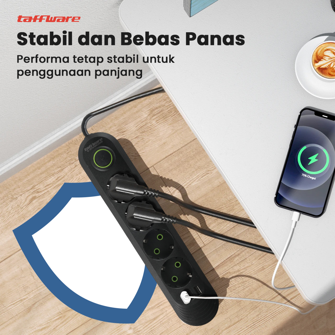 Gambar produk Taffware Stop Kontak USB Port EU Plug 10A 110-250V 2500W 4 Lubang - QL-1071U / QL-1072U