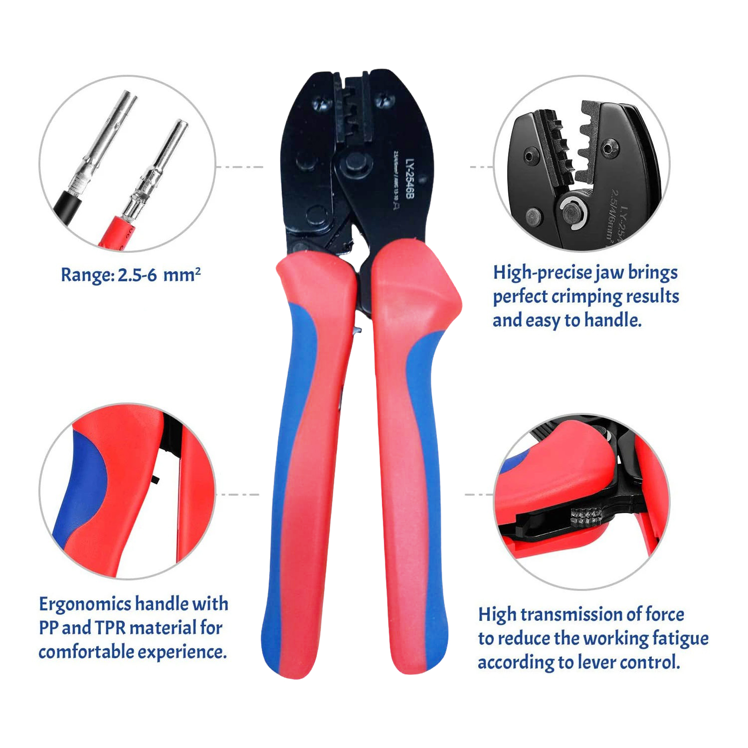 Gambar produk Clamplus Tang Crimping Wire Cable Terminal Pliers 13-10 AWG 2.5-6mm2 - LY-2546B