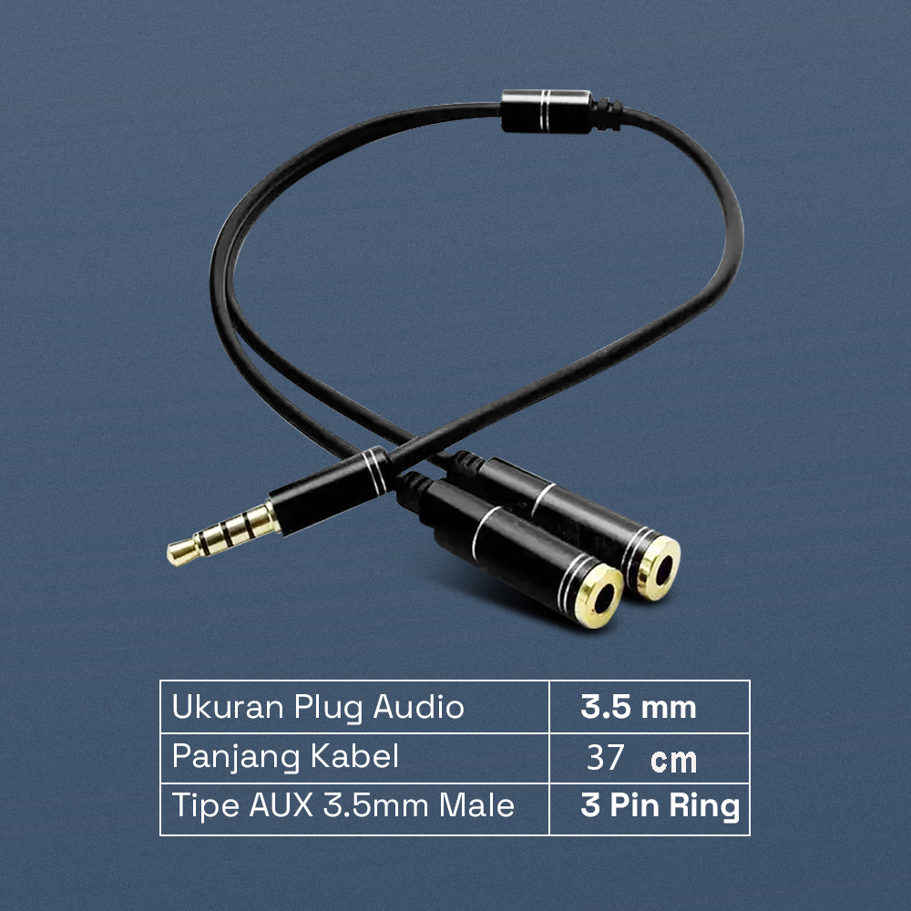 Gambar produk Overfly Splitter Audio 3.5mm Male ke 3.5mm Female Headphone Mic 37cm - AV114