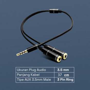 Gambar produk Overfly Splitter Audio 3.5mm Male ke 3.5mm Female Headphone Mic 37cm - AV114