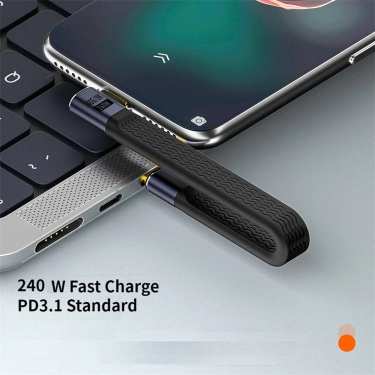 Gambar produk DIXSG Kabel USB Type C to Type C Fast Charging Thunderbolt 240W 14cm Side Bend - D13